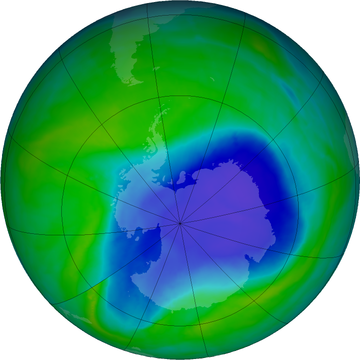 Antarctic ozone map for 27 November 2015